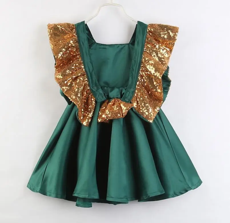 New Xmas Kid Girl Green Dress Sequin Bowknot Ruffle Baby Girls Party Christmas Toddler Wedding Princess Formal | Детская одежда и