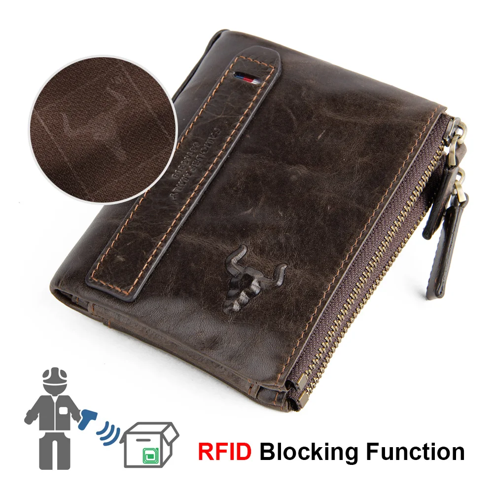 Mingclan Genuine Cowhide Leather Men Wallet Short Coin Purse Small Vintage Wallets Brand High Quality Designer Zipper Pocket