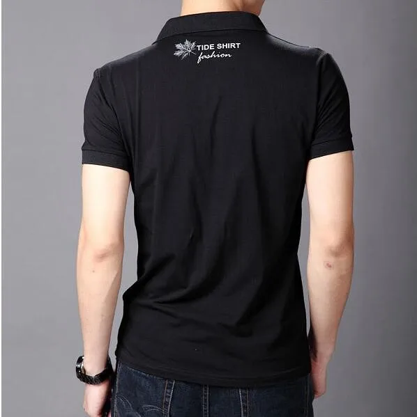 Мужская хлопковая рубашка-поло с принтом новинка 2018 модные футболки V-образным
