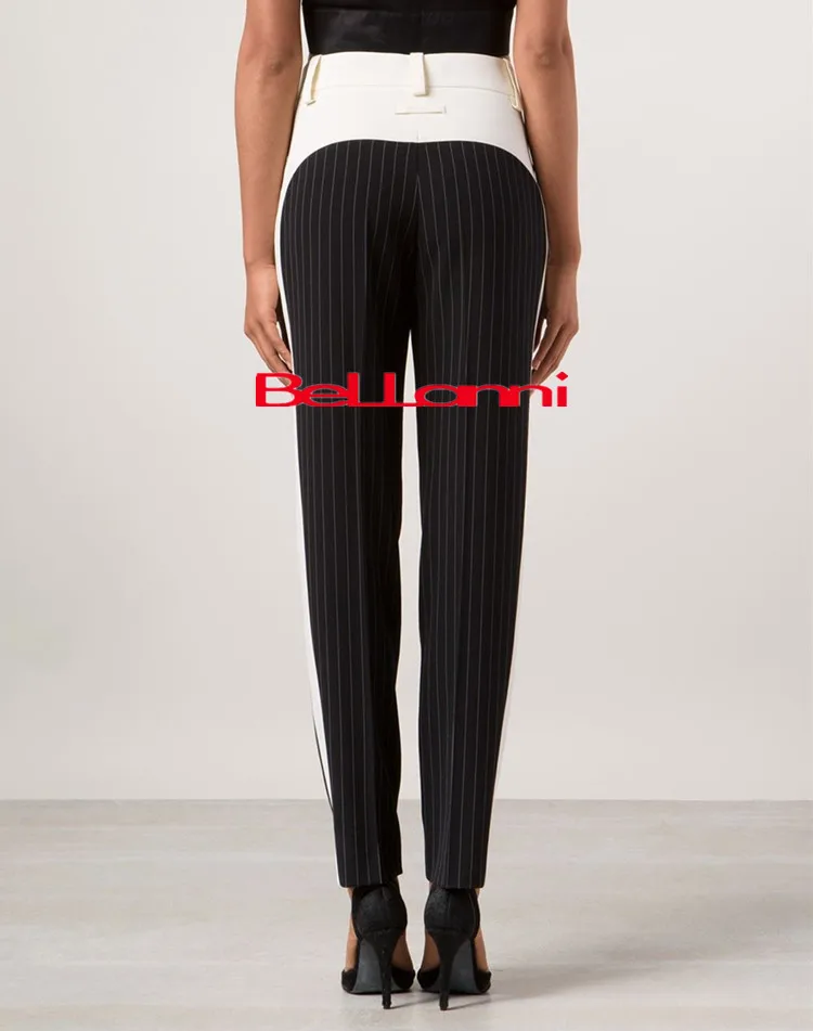 Hit color striped longer size summer autumn pants 2020 new Fashion brand England style hit color elastic pencil trousers WQ15