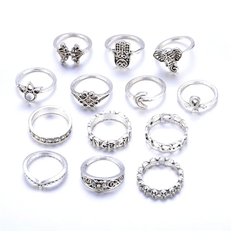 13Pcs/Set Fashion Finger Rings Set Women Vintage Punk Midi 2017 Antique Gold Color Boho Female Charms Jewelry | Украшения и