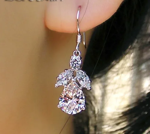 

1.3Ct/Piece Sterling Silver Engagement Female Earrings Hooked Luxury Ear Jewelry Women Dangle Earrings White Gold Plated Jewelry