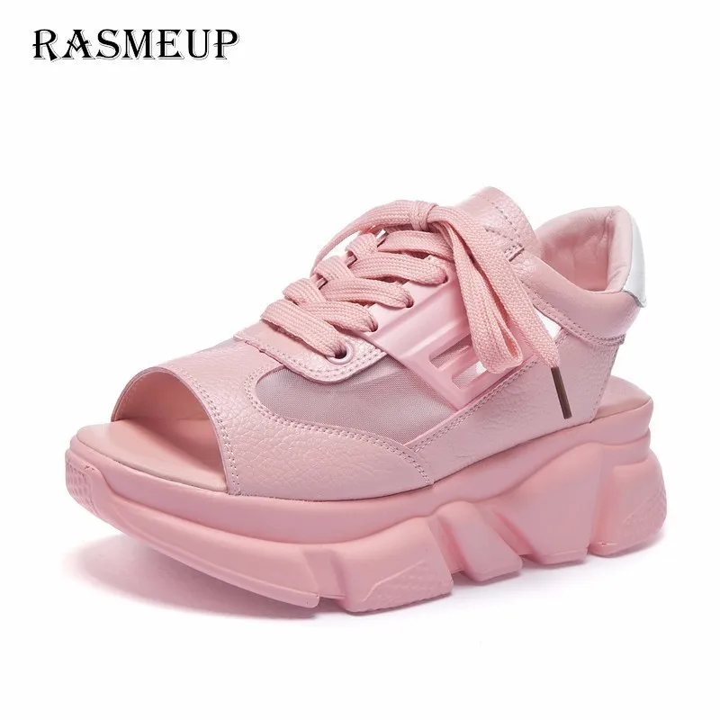 Женские сандалии RASMEUP кожаные на толстой подошве в римском стиле высоком каблуке