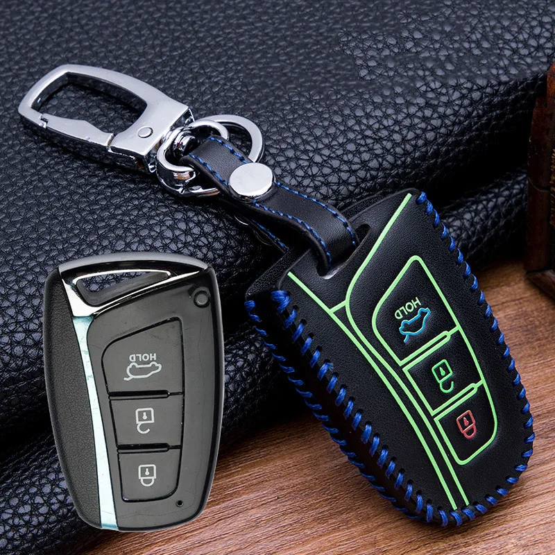 2019 светящийся кожаный чехол для ключей ручной работы автомобиля Новая Hyundai Santafe IX5