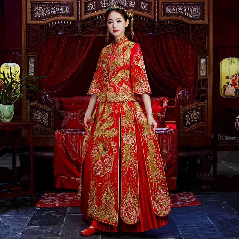 Свадебное платье невесты Традиционный китайский стиль костюм Феникс cheongsam