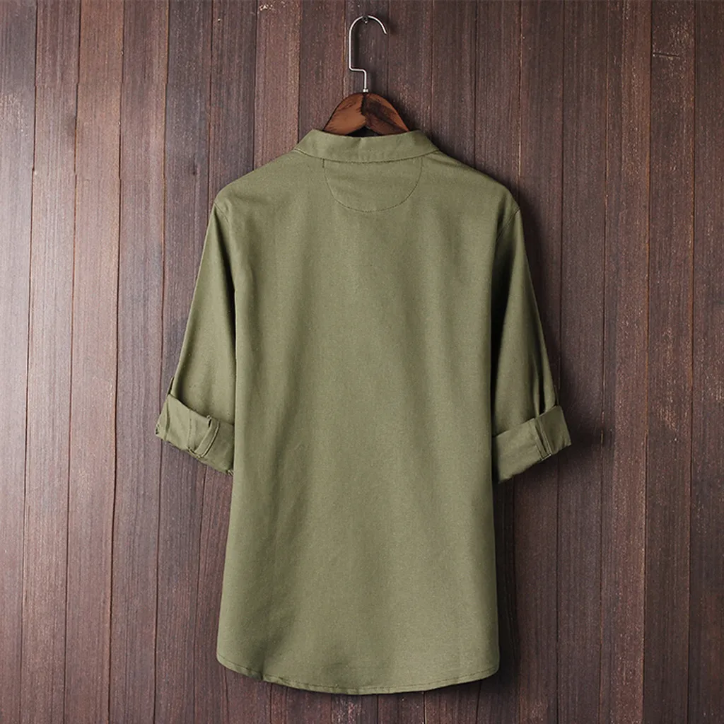 Мужские рубашки blusa masculina, китайский стиль, рубашка Кунг-фу, Мужской Топ, костюм Тан, 3/4 рукав, льняная рубашка, уличная одежда, camisa masculina