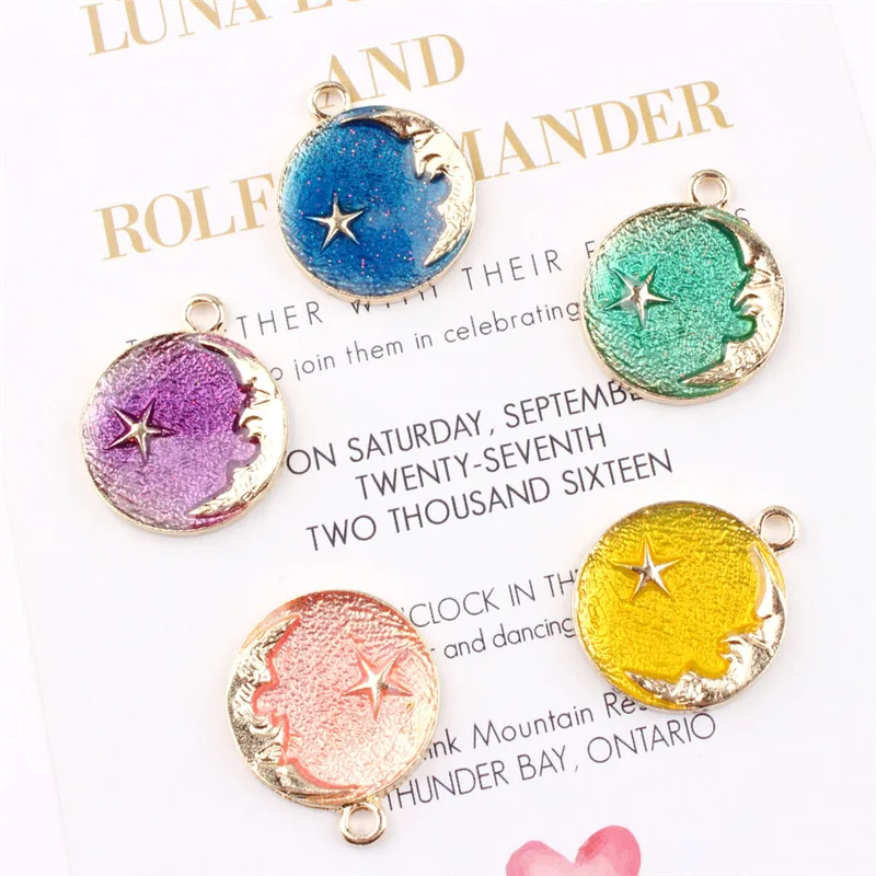 

10 шт./лот сплав эмаль луна звезда кулон эмаль шармы DIY аксессуары для ручной работы Модное ожерелье Брелки серьги