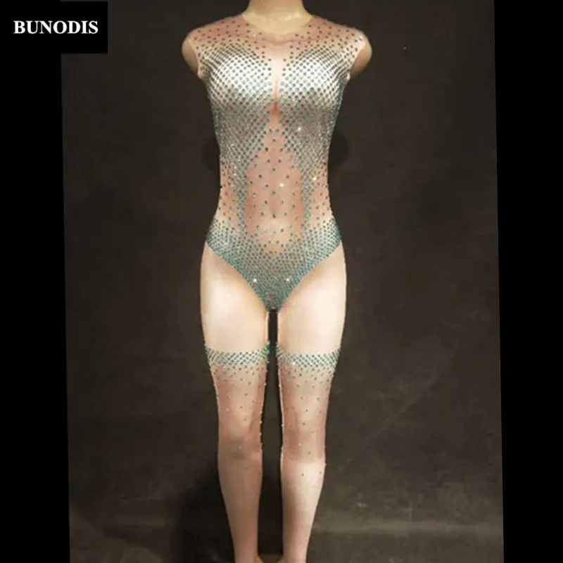 ZD305 Women Sexy Jumpsuit Sleeveless Full Of Sparkling Crystals Singer Dancer Stage Wear Bodysuit Nightclub Party Costumes