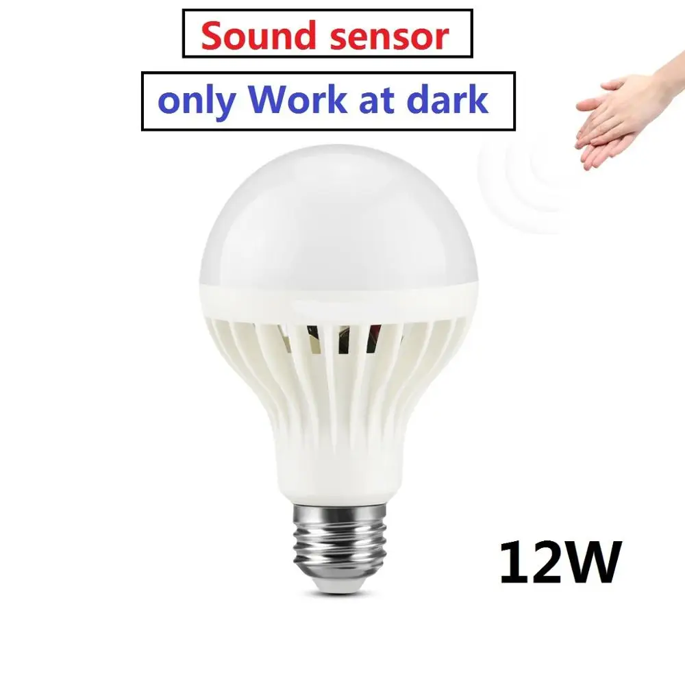 Sound Sensor 12W PIR датчик движения светодиодный светильник 3 Вт 5 Вт 7 Вт 9 Вт 12 Вт 220 В E27 кухонная лампа для ЛЕСТНИЦЫ шкаф аварийный светильник ing - Цвет: Sound Sensor 12W