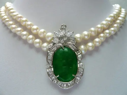 HOT 0015539 4 цветов! очаровательная 2 ряд белый/черный жемчуг и зеленый нефрит кулон