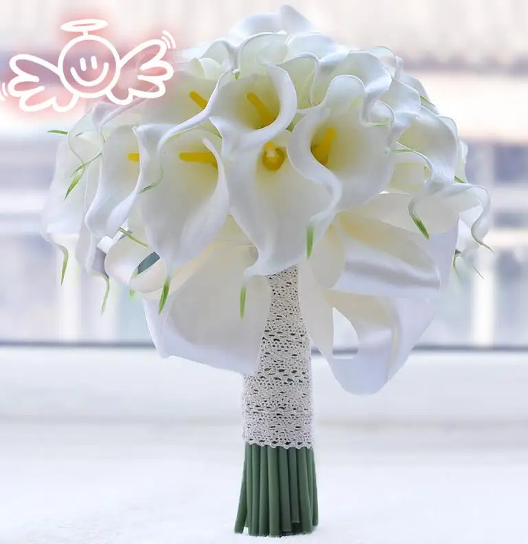 White Calla Lily JaneVini водопад свадебные букеты с кристаллами белая Калла Лилия жемчуг бисером Искусственный Свадебный букеты flor novio - Цвет: White Calla Lily