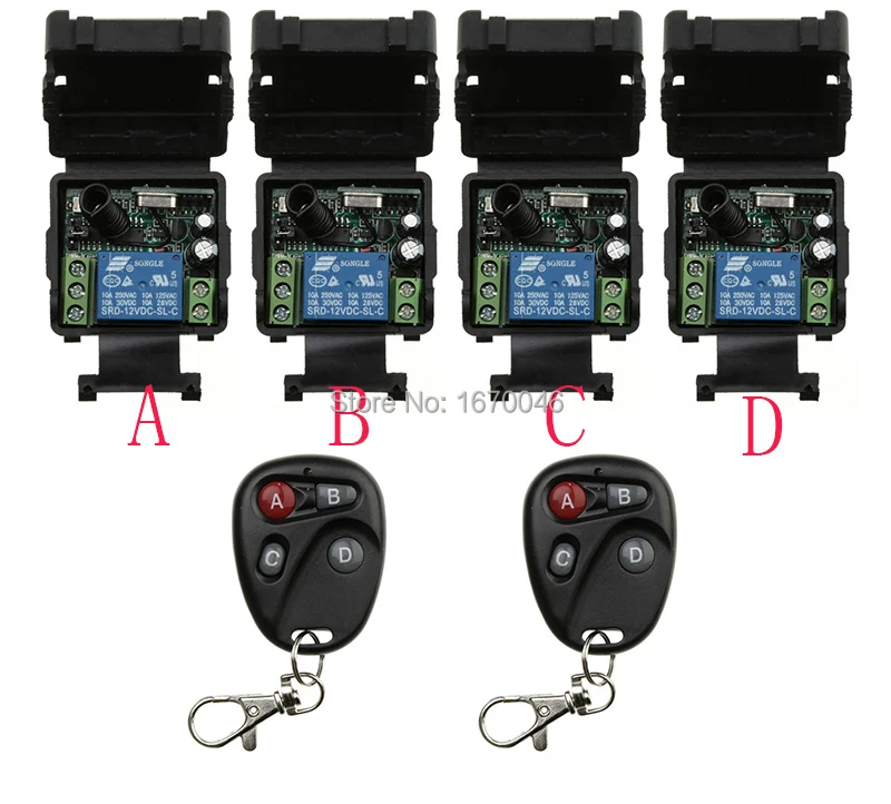 

DC12V 1CH wireless switch RF Wireless remote control switch system 2 transmitter +4 receiver light /lamp/ window/Garage Doors