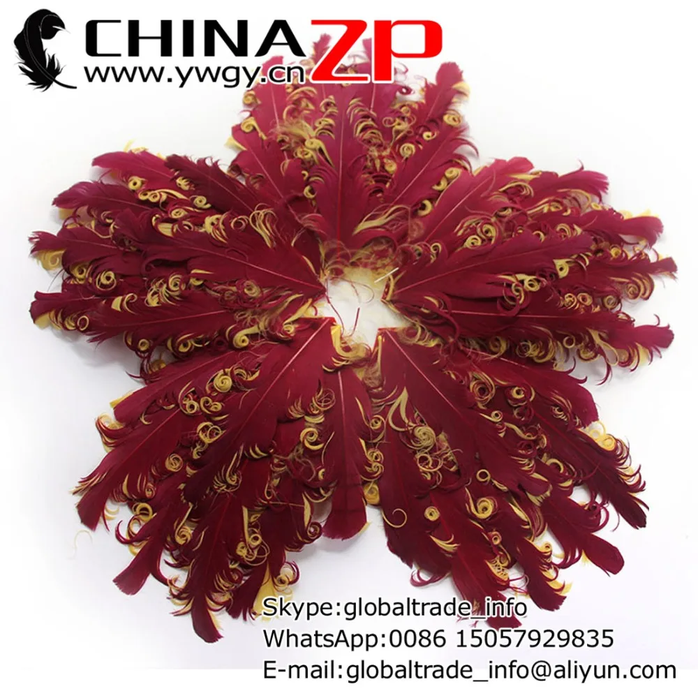 

CHINAZP Factory Top Quality Dyed Burgundy and Gold Curly Nagorie Goose Feather Pad for Headbands