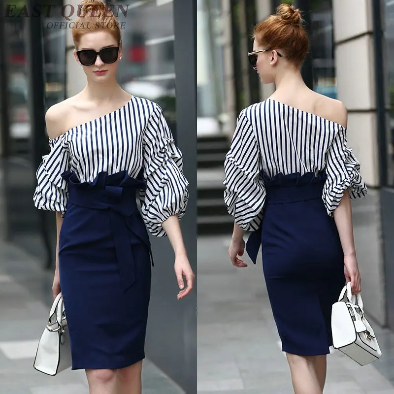 2018 Fashion one shoulder striped women dress sexy side tunic Elegant bodycon lantern sleeve Casual dresses DD334 F | Женская одежда