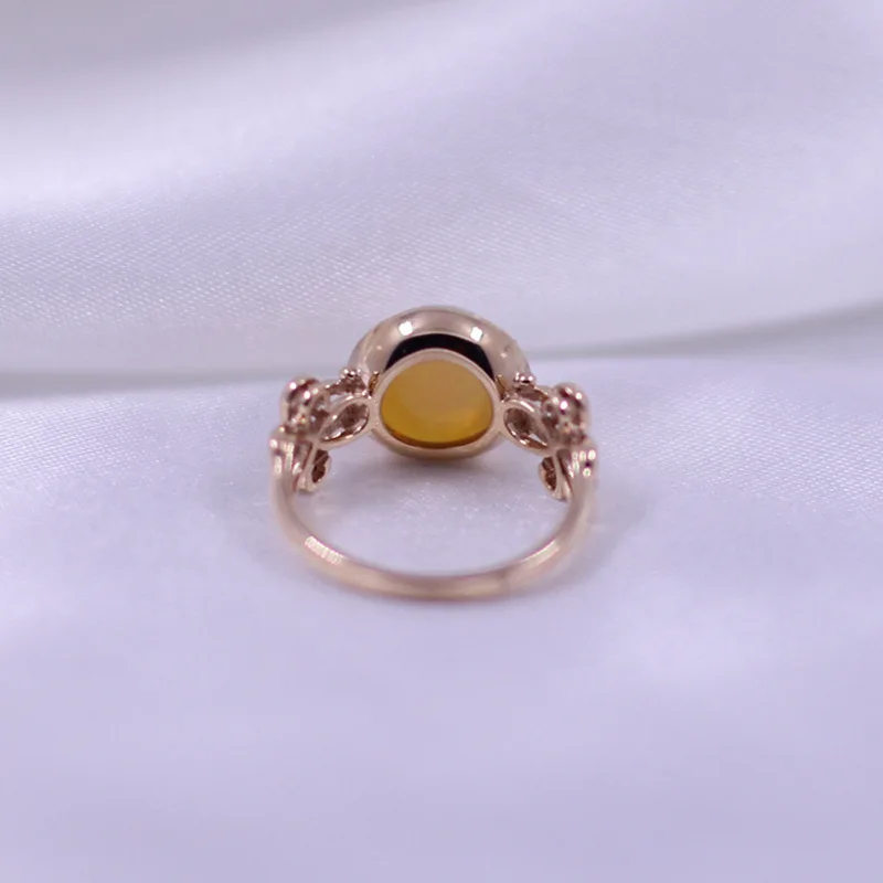 Genuine 18k Yellow Gold Natural Opal Rings For Women Simple Elegant Design Hollow Flower Carving | Украшения и аксессуары