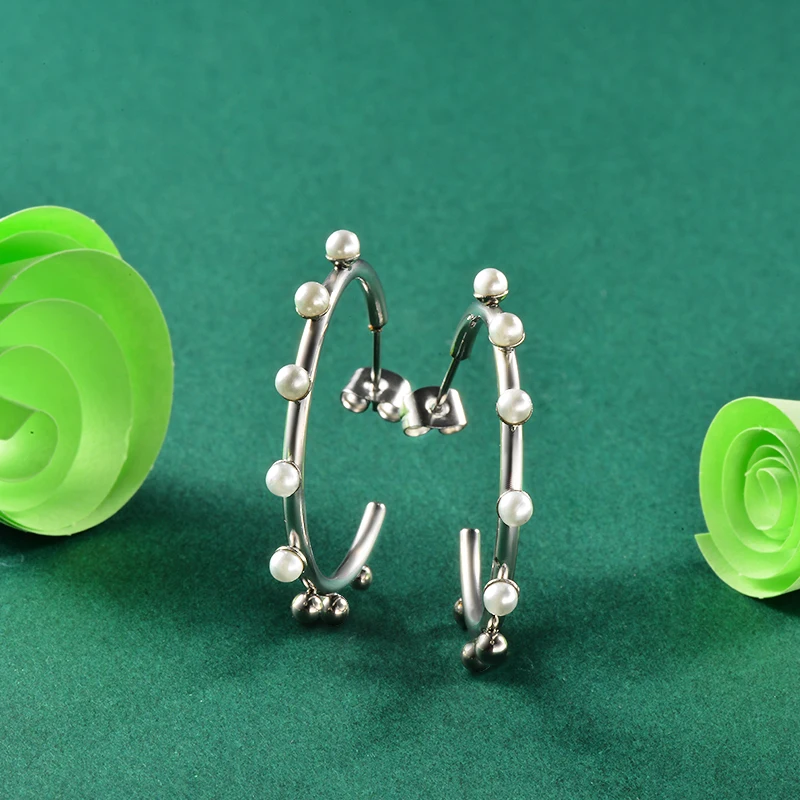 Baoyan круглые жемчужные серьги из нержавеющей стали розовое