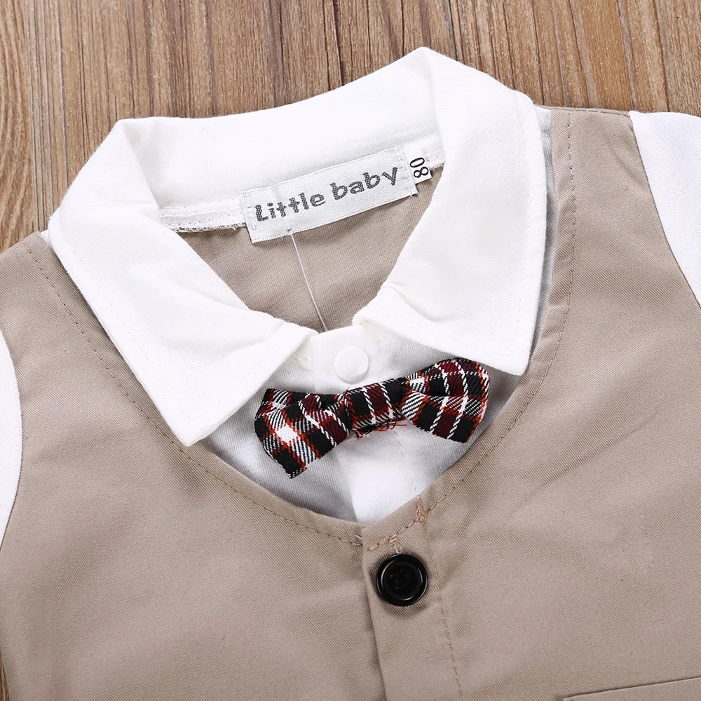 

Boy Plaid tie, short sleeve gentleman's jacket, two jumpsuits, baby clothes