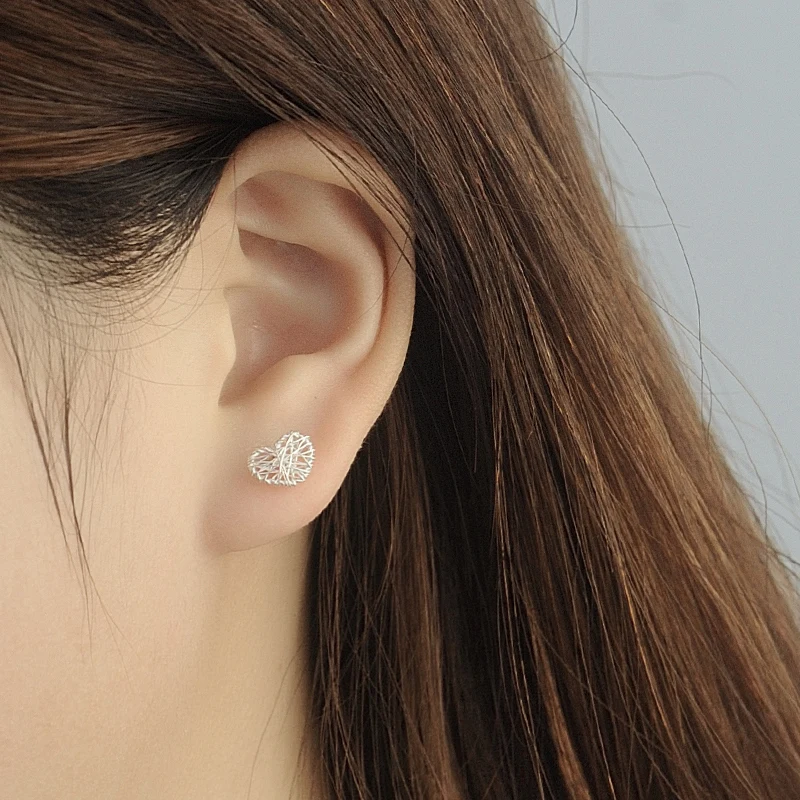 925 sterling sv original personality hand-wound heart-shaped earrings female Korean creative fashion simple design anti-alle | Украшения и