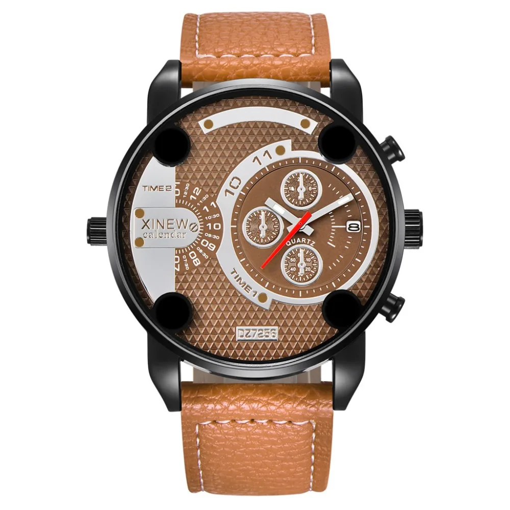 Top Brand Men Watches XINEW Fashion Disc Quartz Movement Wristwatch Leather Busiess Watch Gift Male Clock Erkek Kol Saati *A | Наручные