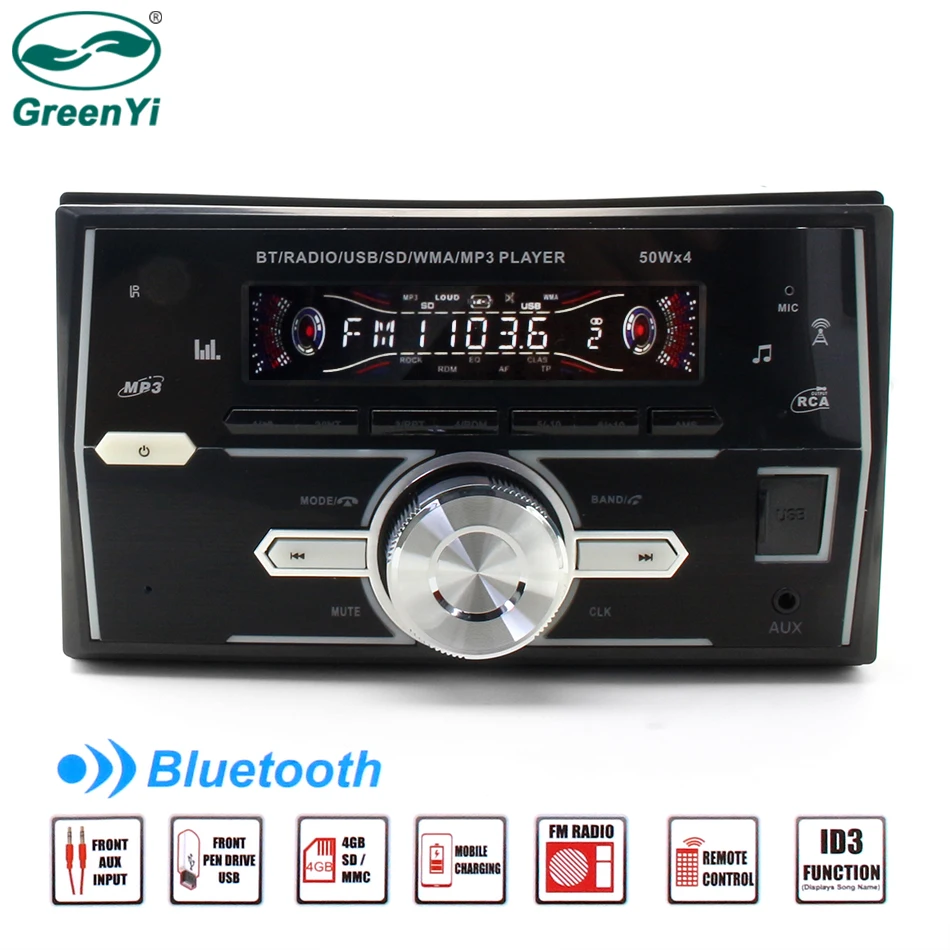 GreenYi Автомагнитола 12 в Bluetooth автомобильный стерео тире 2 Din FM Aux вход приемник SD USB MP3