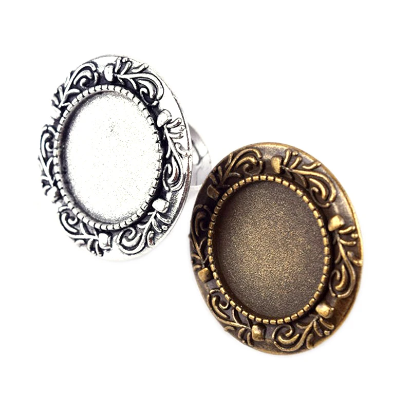 20Pcs Adjustable Ring Zinc Alloy Antique Silver Bronze Plated Blank Rings Setting Trays Bezel Fit 20mm Size Cabochon Cameo |