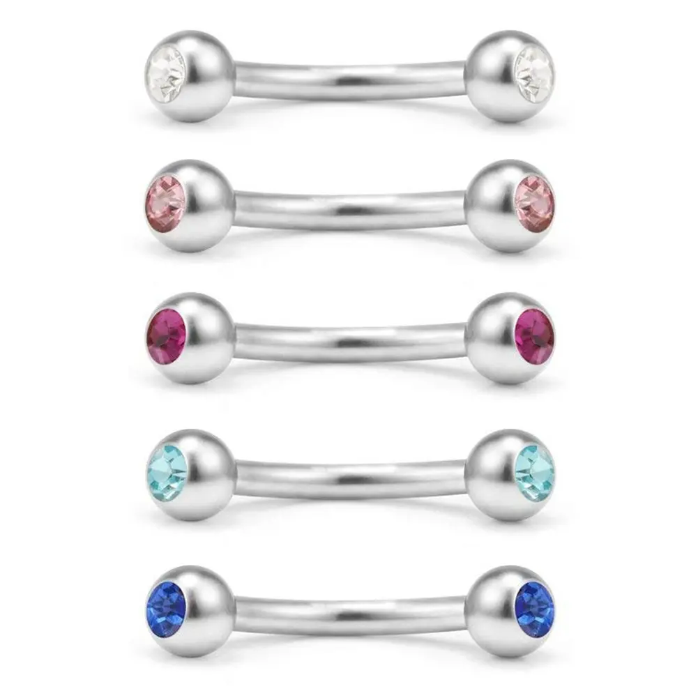 16 г 1 4 мм изогнутая штанга с инкрустированным фианитом шариком для бровей Пирсинг