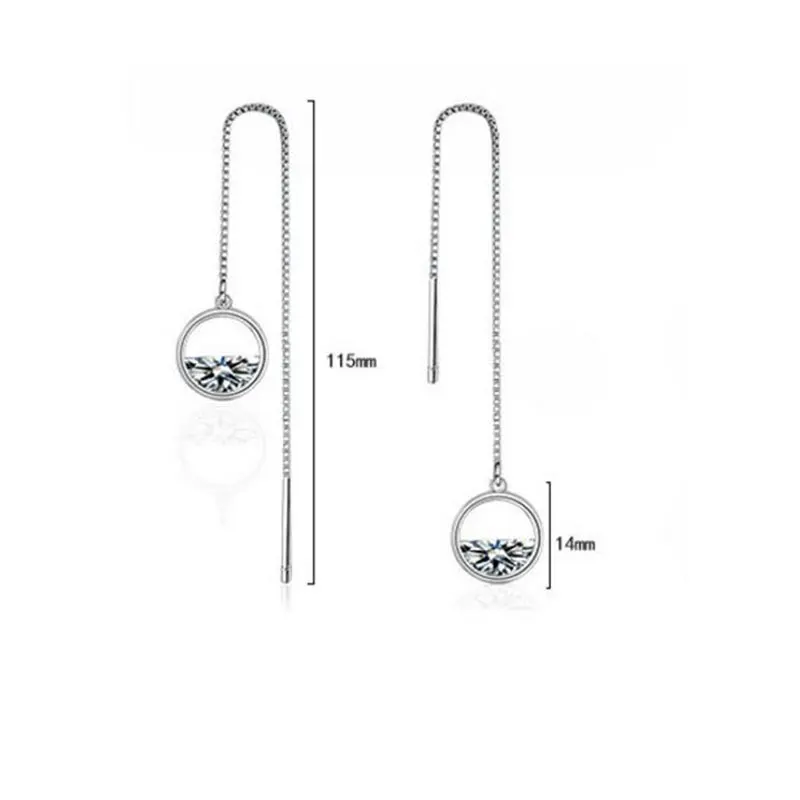 925 Sterling Silver Dazzling CZ Zircon Charm Earrings For Women Long Tassel Ear Line pendientes Fashion Jewelry | Украшения и