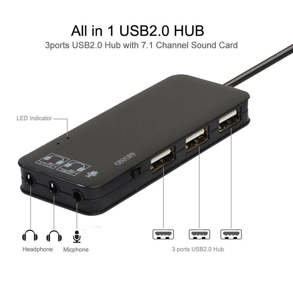 Концентратор USB 2 0 интерфейс внешний 7.1CH звуковые карты 3-портовый наушники