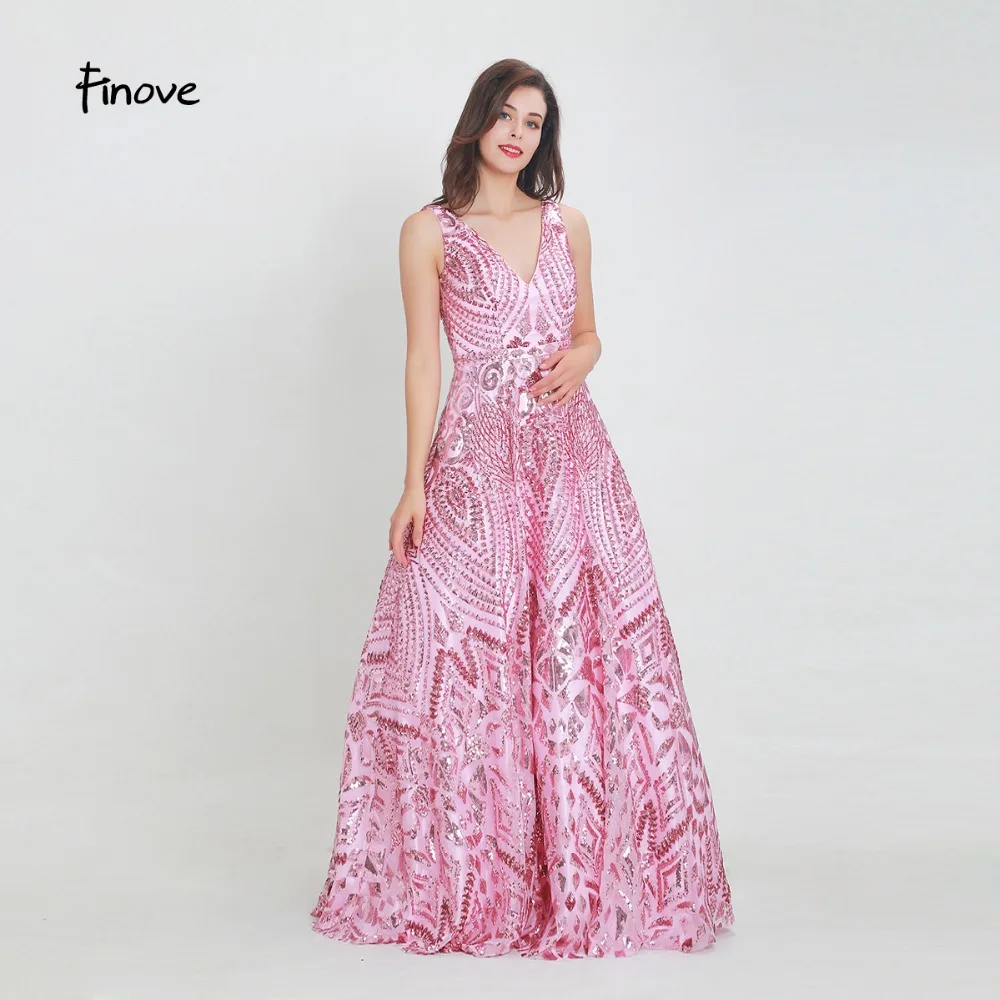 Finove платье для выпускного вечера 2020 Fushia Длинные Новые блестящие пайетки