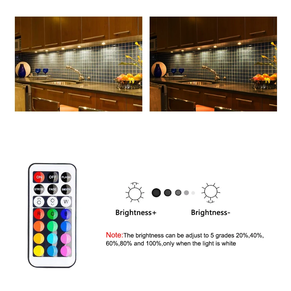 Беспроводной светодиодный светильник RGB для шкафа с дистанционным управлением 13