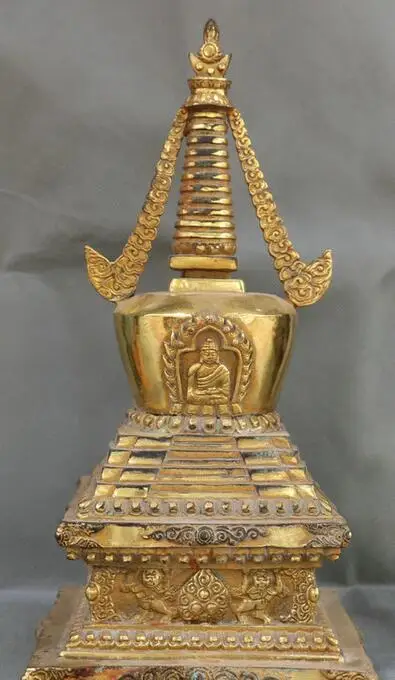 13 &quotРедкие Тибетский буддизм Бронзовый свинка Будда Шакьямуни ступа Пагода