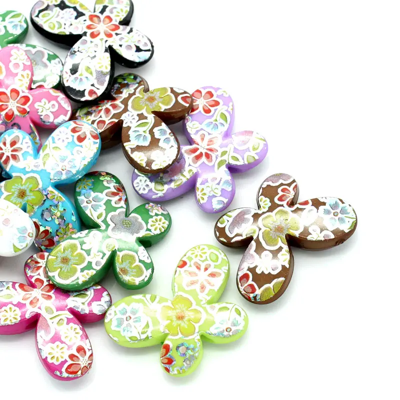 LASPERAL 20 шт. акриловые бусины в виде Цвет цветочный узор бабочки разноцветные для