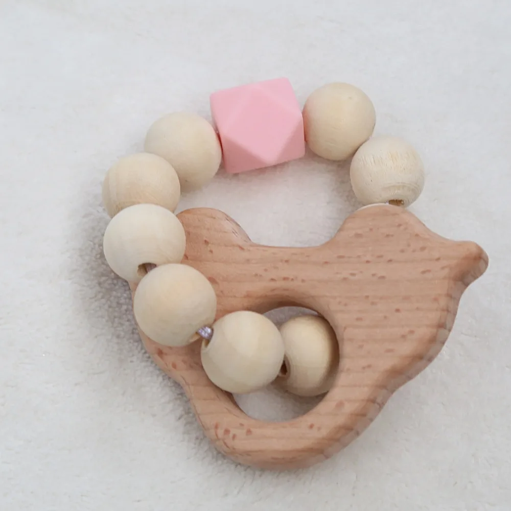 Anillo mordedor de madera para beb&eacute;, pulsera con forma de Animal, joyer&iacute;a para dentici&oacute;n para beb&eacute;, cuentas de madera, sonajero para beb&eacute;, accesorios para cochecito-5