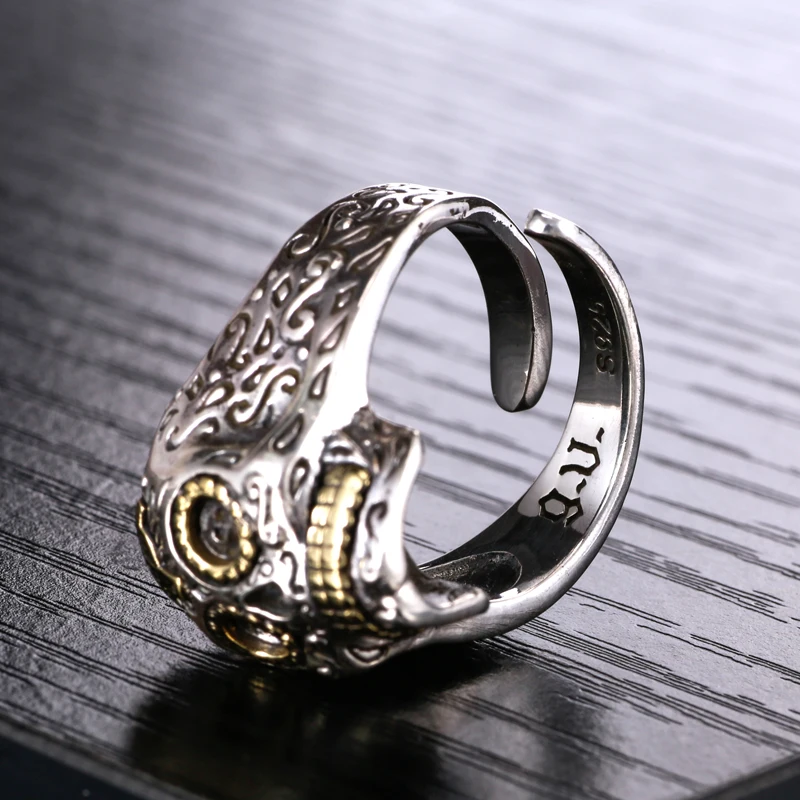 ZABRA 925 Sterling Silver Skull Gold Color Cross Ring for Mens Vintage Punk Rock Gothic Bague Argent Men Jewelry Anel Masculino | Украшения