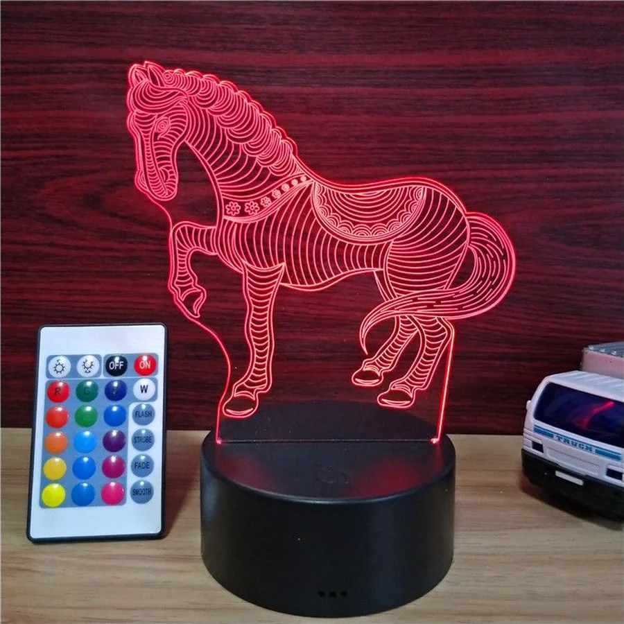 2019 Horse 3D Light USB Touch Remote Control Dimmable LED Acrylic Creative Night Decoration Livingroom Nightlight | Лампы и освещение