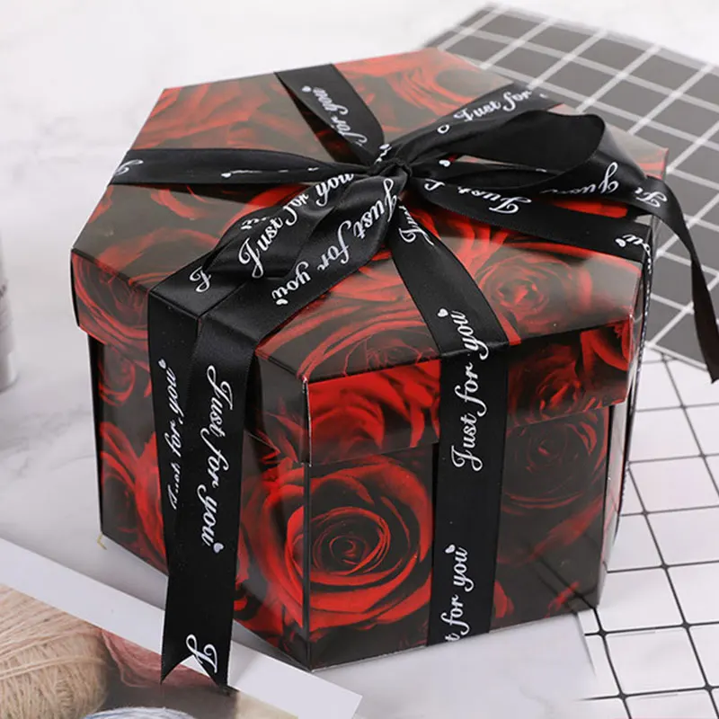Rose Шестиугольный взрыв Коробка Набор для создания фотоальбома Ручной Работы Влюбленных, друзей подарок романтический альбом, украшенное мозаикой из драгоценных камней, 12 учреждений, подарок на день рождения и свадьбу - Цвет: Rose
