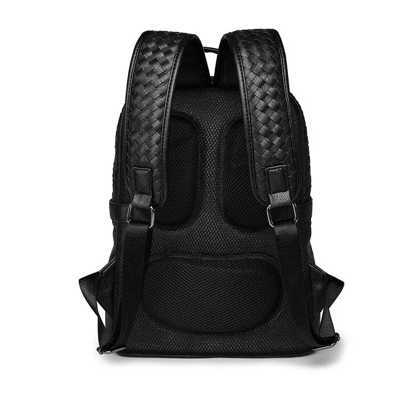 Cool ! Black Leather Backpack Schoolbag Fashion Solid Weave Backpacks men Large capacity Travel Laptop mochila | Багаж и сумки