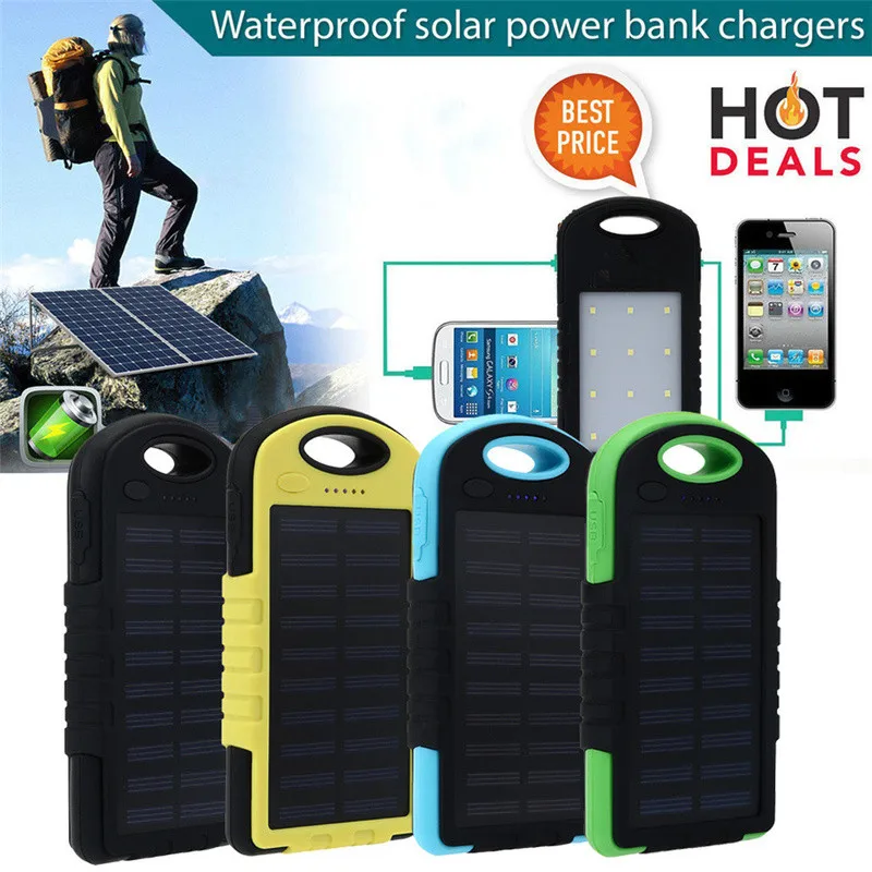 Power Bank 8000 mAh Портативное водонепроницаемое солнечное зарядное устройство двойной