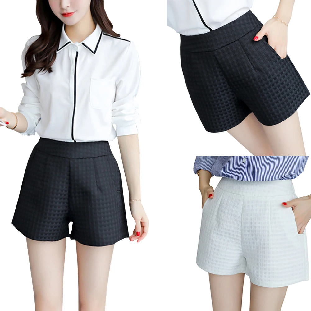 Summer Shorts For Women High Waist Soild Wide Leg Wild A-line Loose Short Pants With Pockets Female Casual Wear | Женская одежда