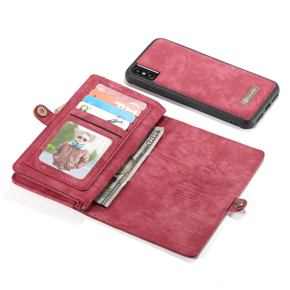Detachable Magnetic Zipper Leather Card Slots Wallet Cover Case For iphone X XS MAX XR 6 7 8 6S Plus Fur Flip Stand Protect Cape