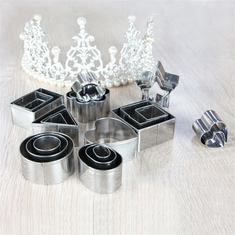 Aomily 24 pcs/Set Cookie Fondant Cake Baking Mold Cutter Stainless Steel Round Heart Flower Star Shape Biscuit Decorating Moulds | Дом и сад