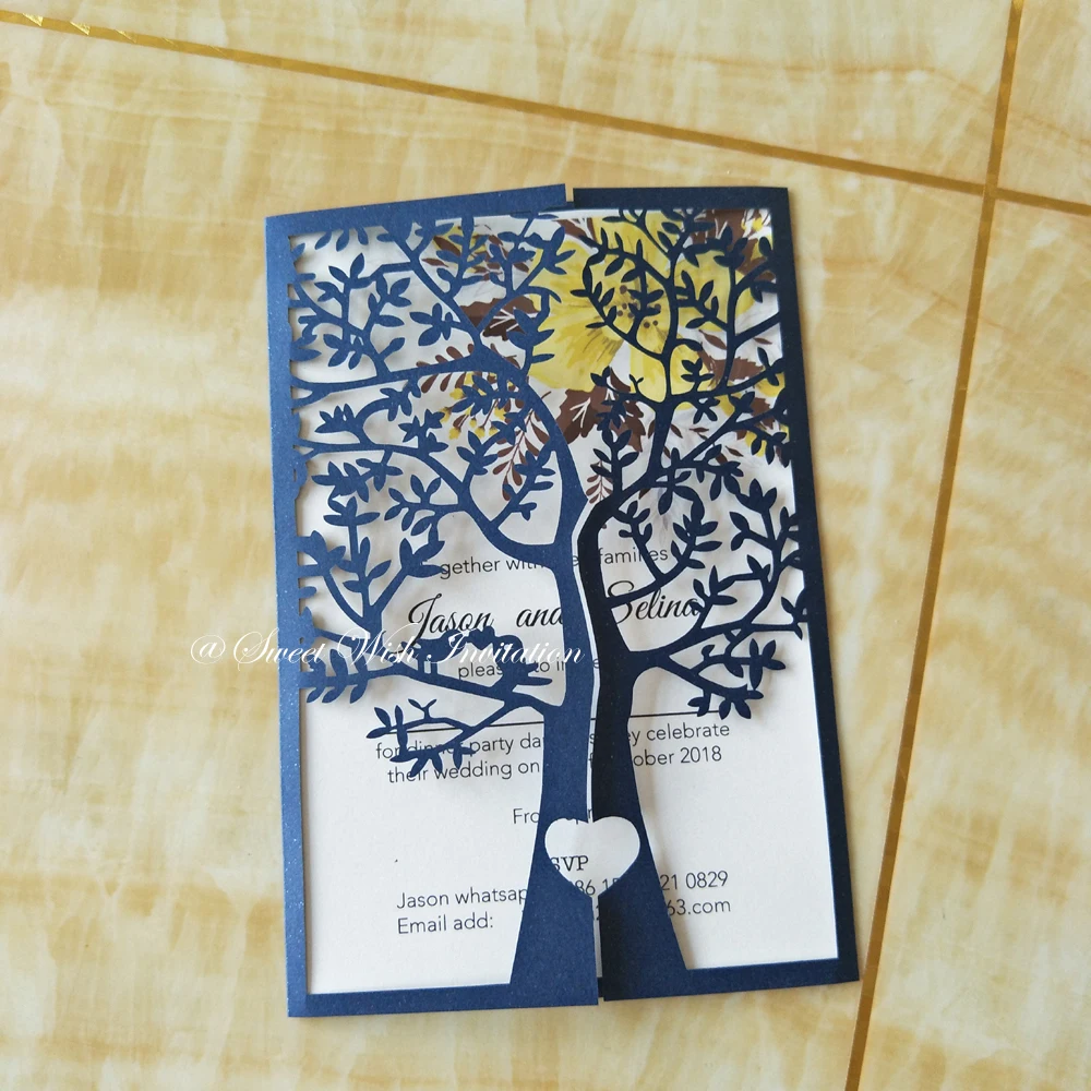 50 шт. свадебные пригласительные открытки с лазерной гравировкой Love Tree 2018 милые