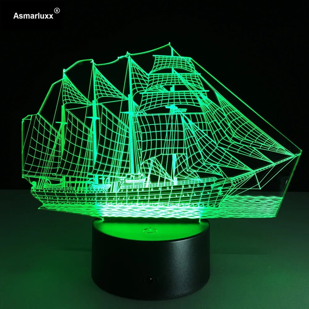 Парусная лодка корабль 3D светильник 7 Цвета изменить иллюзия Лампа для дома кафе