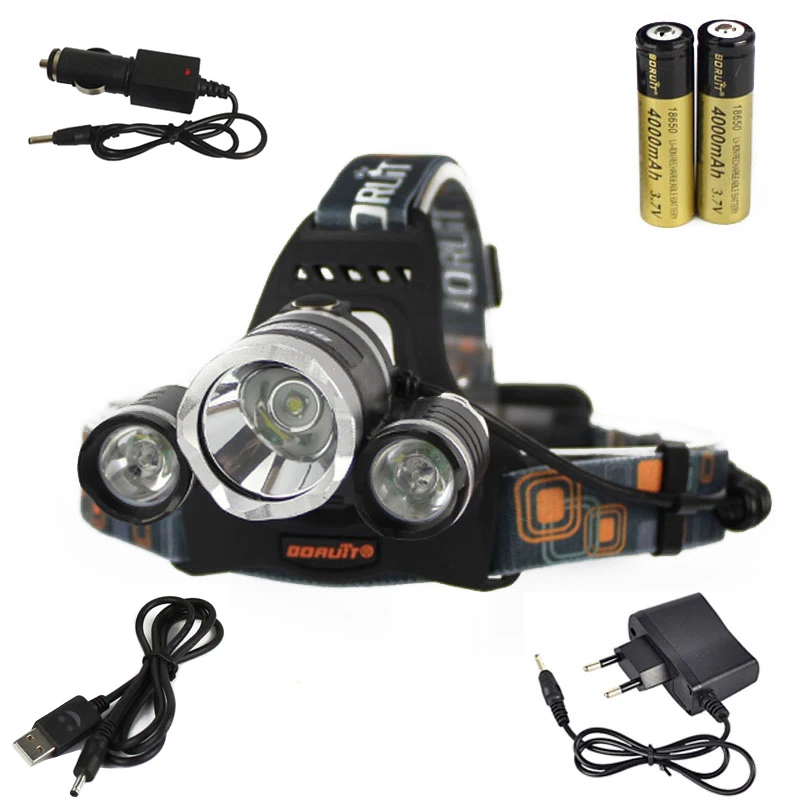 

BORUIT 6000LM 3x XM-L T6 LED Headlamp Headlight Torch+2X18650 +AC/USB/Car Charger Camping Fishing Cycling Rock Climbing
