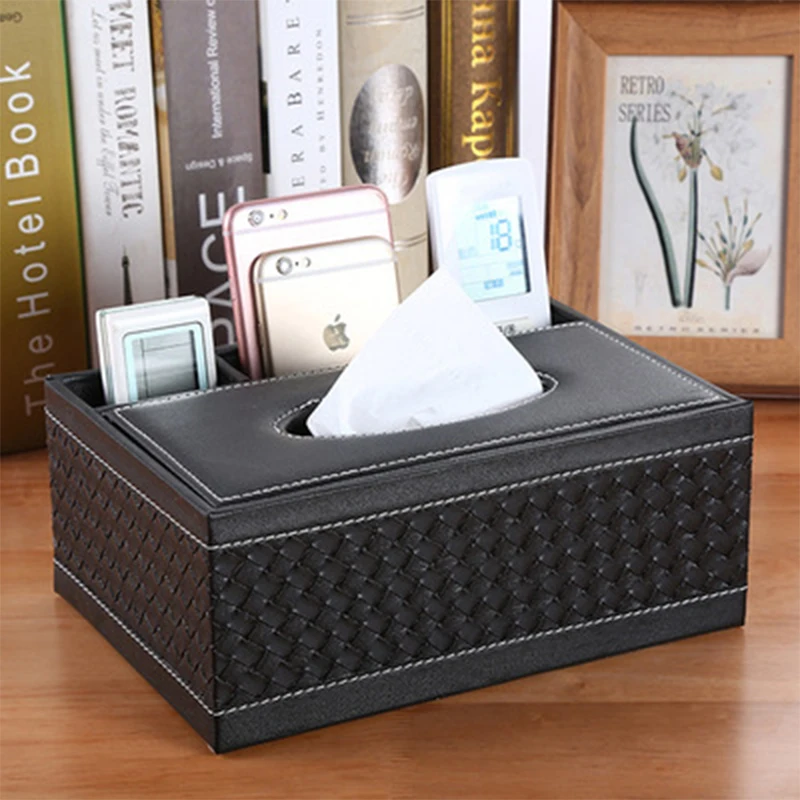 Multifunctional PU Leather Pen Holder Mobile Phone Remote Control Storage Box Tissue Stand Desk Decoration | Дом и сад
