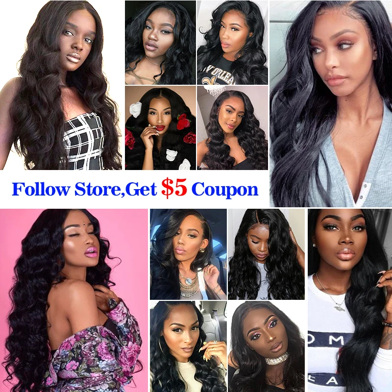 Fabbabes Hair Peruvian Body Wave With Closure 100% Remy Human 4 Bundles 4*4 Free Middle Part Lace | Шиньоны и парики