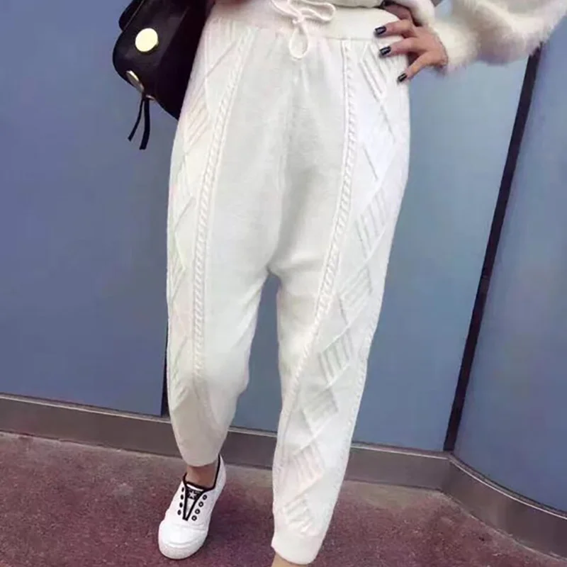 Модные осенне зимние штаны из шерсти 17zq 2019New Style вязаные шаровары свободные