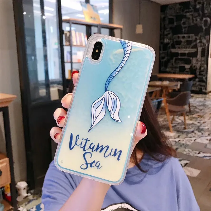 Модный динамичный Жидкий чехол для телефона с хвостом русалки для iPhone 6, 6s, 7, 8 Plus, X, XS, XR, XS MAX, защитный чехол