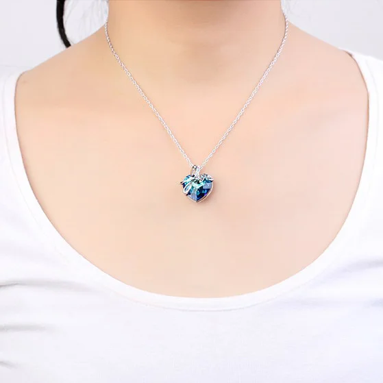 

Anngill Romantic Heart Necklaces & Pendants 100% Real Crystals From Swarovski Women Wedding Jewelry Accessories Christmas Gift