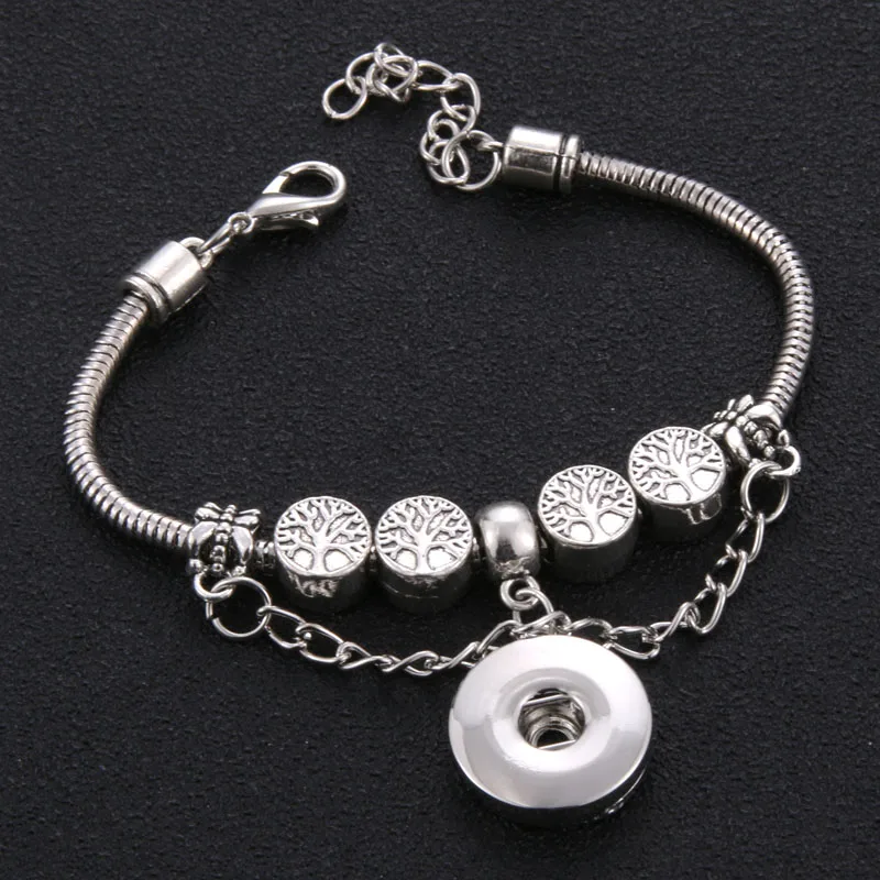 

2019 New Tree Of Life Snap Button Jewelry Snake Chain Beaded Snap Bracelet Fit 18mm Snap Buttons Lobster Buckle Bracelets